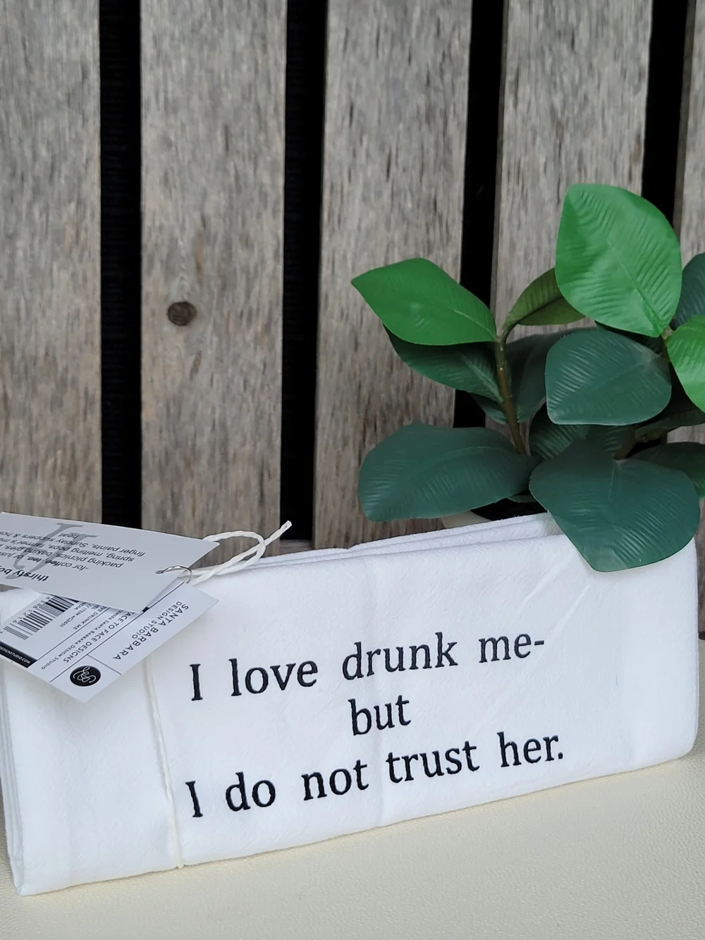 Flour Sack White Screen Print Towel - I love drunk me, but I do not trust her